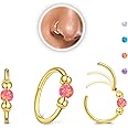 LEMIURRA 2PCS 18g Opal Nose Rings for Women Nose Hoops 8mm/10mm 316L Surgical Steel Nose Rings Piercing Jewelry Can Be Used as a Nose Ring, Septum Ring, and Cartilage Earring