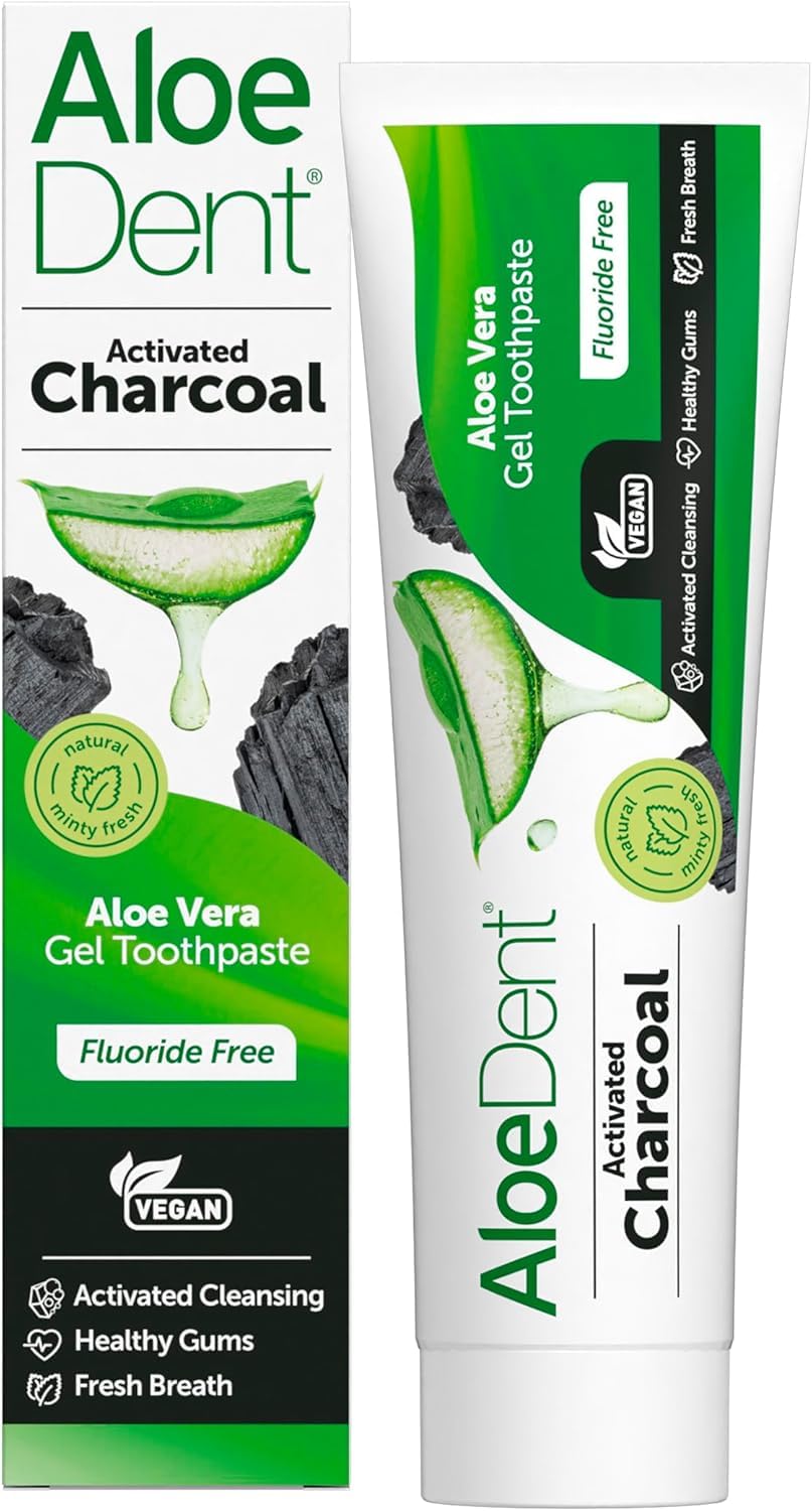 6 X Aloe Dent Aloedent Aloe Vera Triple Action Charcoal Toothpaste Fluoride Free - 100ml