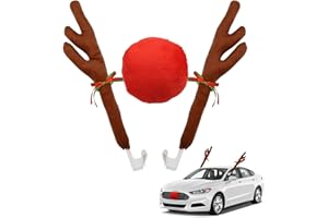 Abnaok Car Reindeer Antler Kit and Nose, Reindeer Christmas Decoration for Car Window Roof-Top & Front Grille,Christmas Reindeer Antlers Auto Decoration Set for Car SUV Van Truck