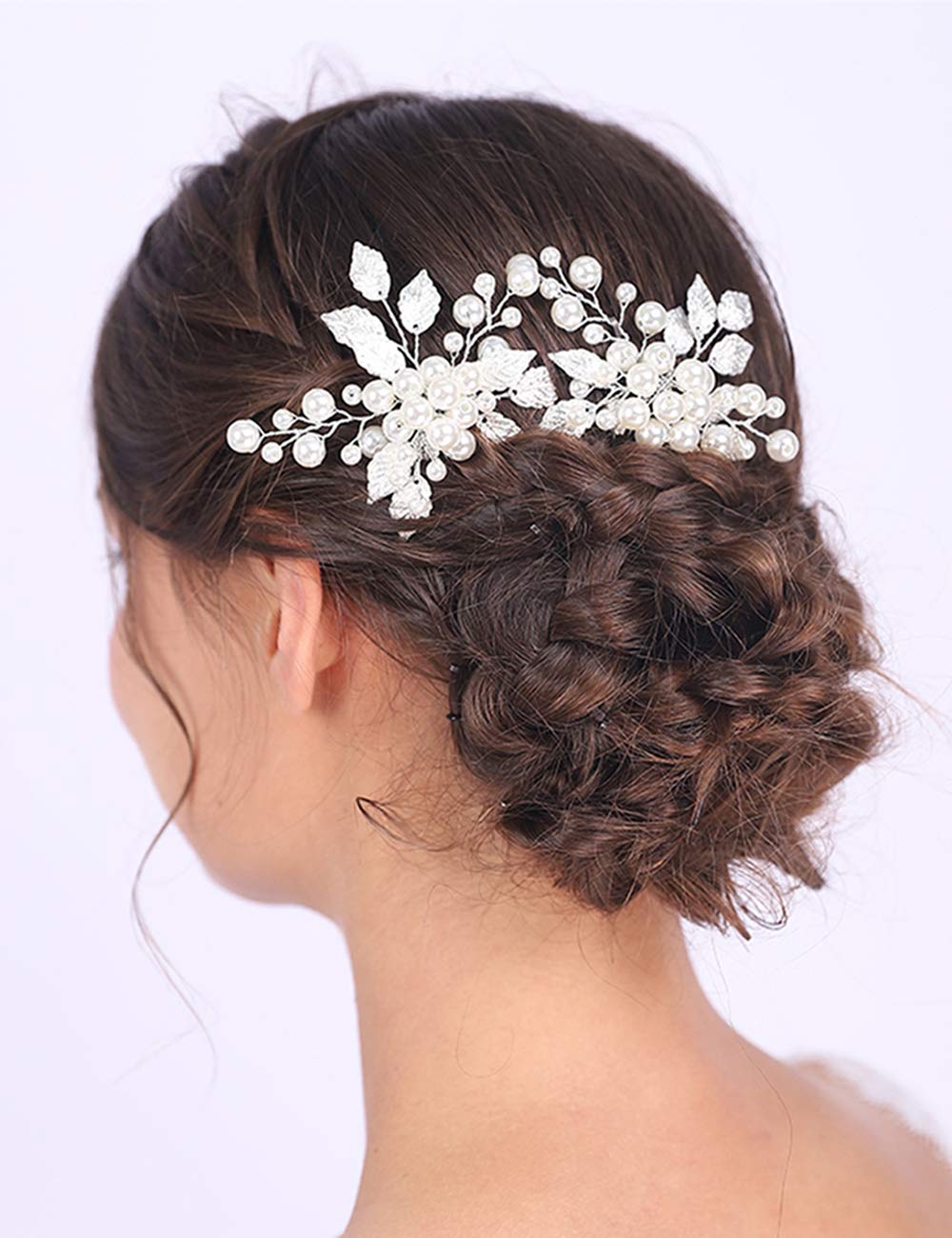 Anglacesmade Bridal Hair Pins Pearl and Leaf Hair Pin Wedding Hair Accessories Bridesmaid Bride Headpiece Prom Party Hair Jewelry for Women and Girls (Rose gold)