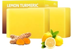YAFUSIPE Lemon Turmeric Kojic Acid Soap Bar, Turmeric Soap for Face Body Hands, Deep Cleansing Natural Curcuma Bath Soaps Bar, Moisturizing Facial Cleanser Body Wash for All Skin Types Blemish Glow 2 Bars