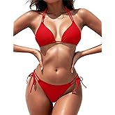 Zuvebamyo Women's Triangle Bikini Sets Two Piece Double Straps Halter Swimsuit Tie Side String Cheeky Bathing Suits