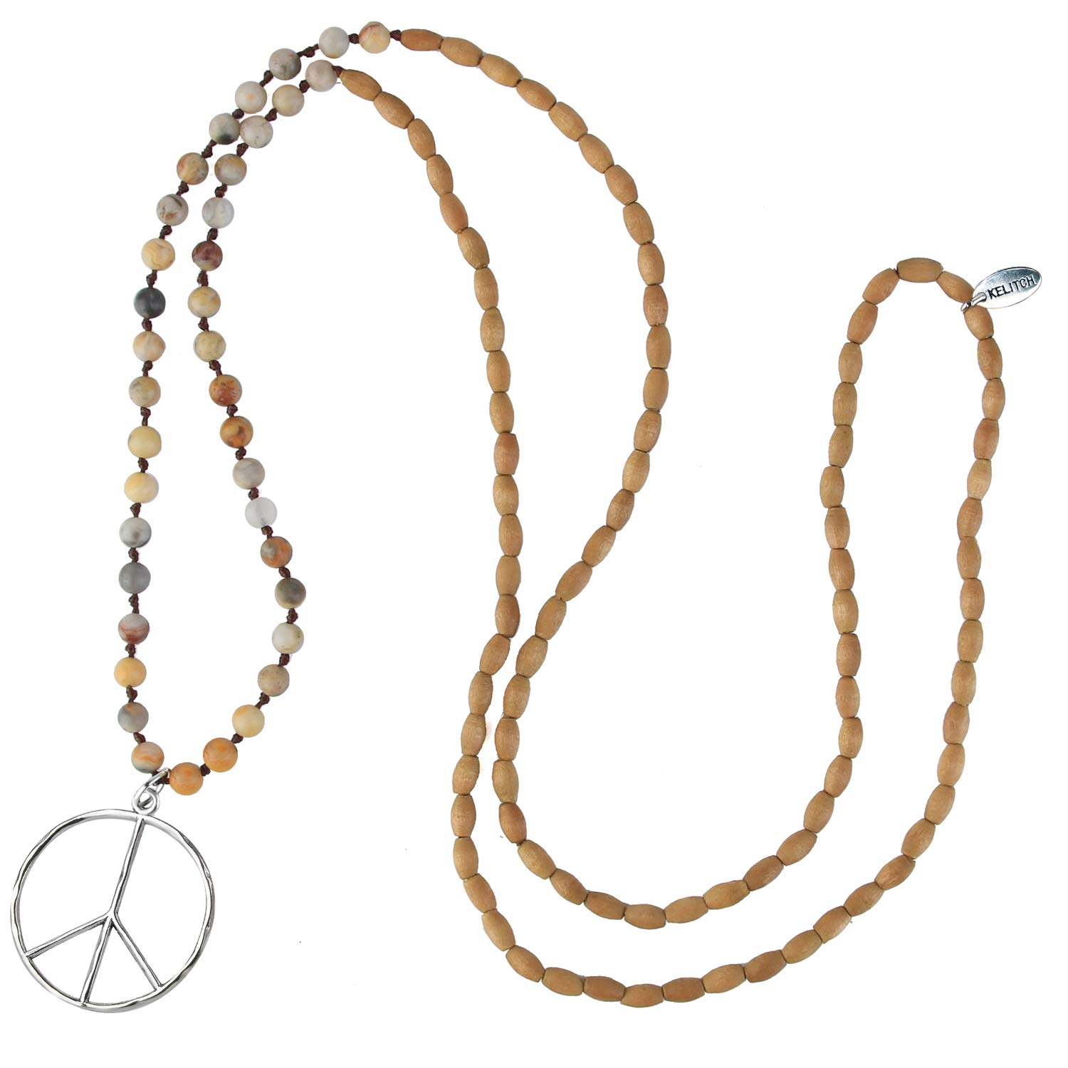 KELITCH Classic Peace Pendant Necklace Love Hippie Frosted Crystal Beaded Necklaces