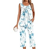 Bestbee Women's Sleeveless Pajama Sets 2 Piece Sleepwear Summer Lounge Outfits Henley Tanks Capri Pants Ladies Pjs