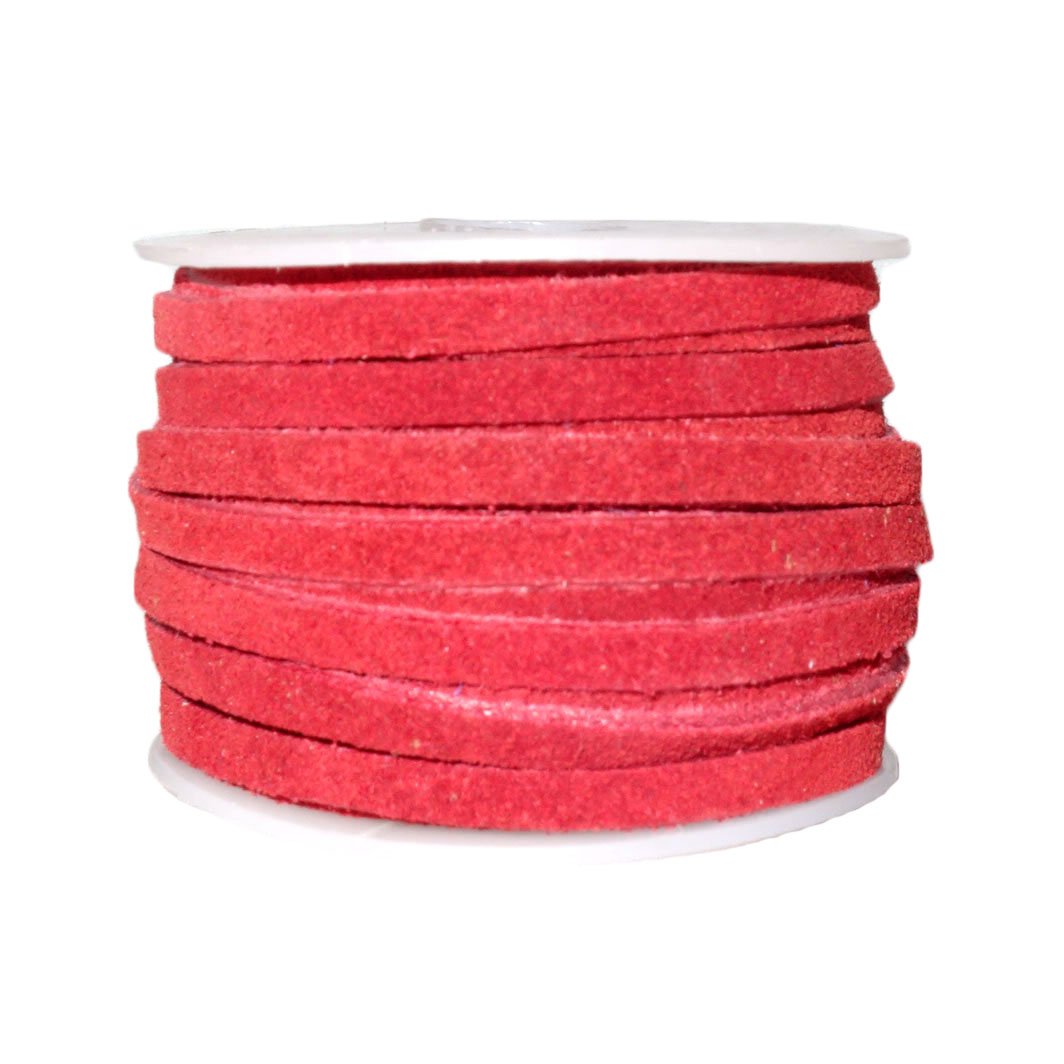 Cords Craft, 4mm Genuine Suede Leather Cords for Necklace, Bracelet, Choker and DIY Crafts, Leather Lace Flat Cord, String Thread Velvet Cord, Roll of 10 Meters (10.93 Yards, Red)