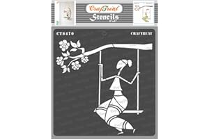 CrafTreat Tribal Paint Stencils for Painting on Wood, Canvas, Paper, Fabric, Floor, Wall and Tile - Sitting on a Swing - 6x6 Inches - Reusable DIY Art and Craft Stencils - Woman Stencil Template