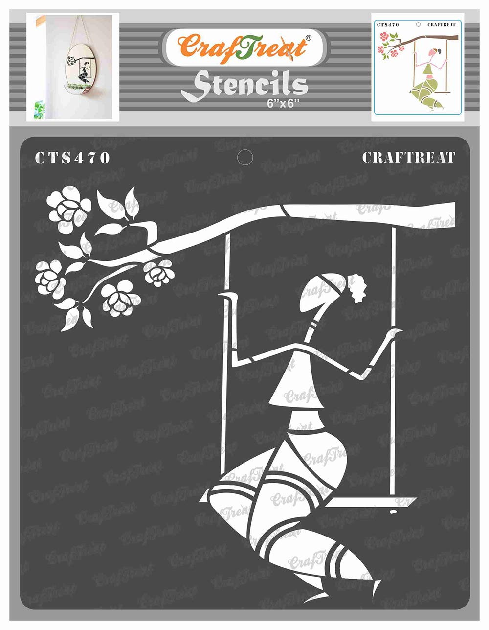 CrafTreat Reusable African Woman Stencil for Painting on Wood, Canvas, Paper, Fabric, Floor, Wall and Tile - Sitting on a Swing -6x6 Inch - Tribal Stencils and Templates for Painting