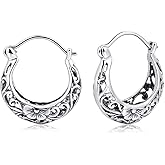 BALMORA 925 Sterling Silver Vintage Filigree Flower Hoop Earrings for Women Dainty Gold Plated Floral Heart Clip-on Huggie Earring Hypoallergenic Earring Jewelry Christmas Gifts for Mom