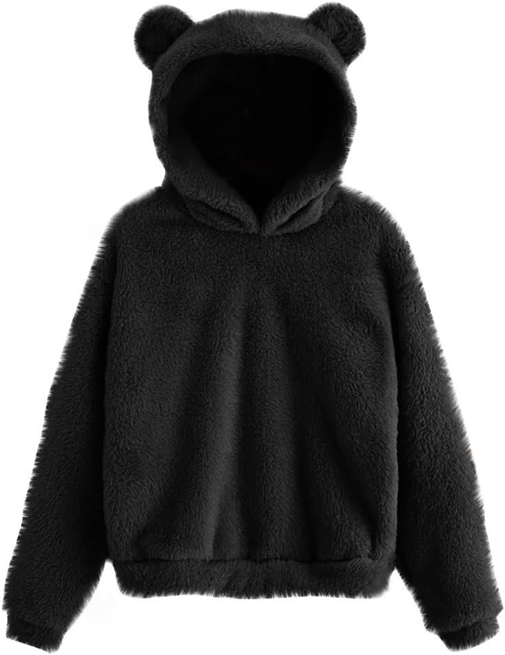 Womens Teen Girls Long Sleeve Hoodie Sweatshirt Cute Rabbit Bunny Ears Casual Solid Hooded Pullover Blouse Tops