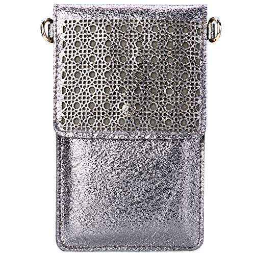 seOSTO Small Crossbody Bag Cell Phone Purse Wallet with 2 Shoulder Strap Handbag for Women Girls (Metallic Grey)
