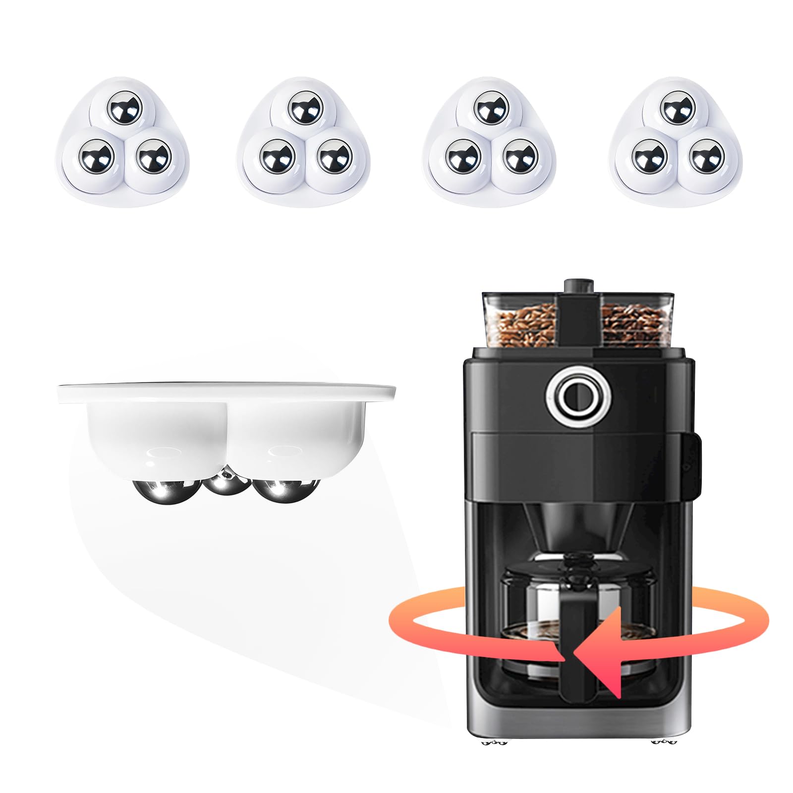 Photo 1 of Self Adhesive Caster Wheels for Countertop - Furniture Sliders & Appliance Rollers for Kitchen, Coffee Machine, Blender, Oven - Easily Solves The Problem of Desktop Sliding (White, 4pcs)
