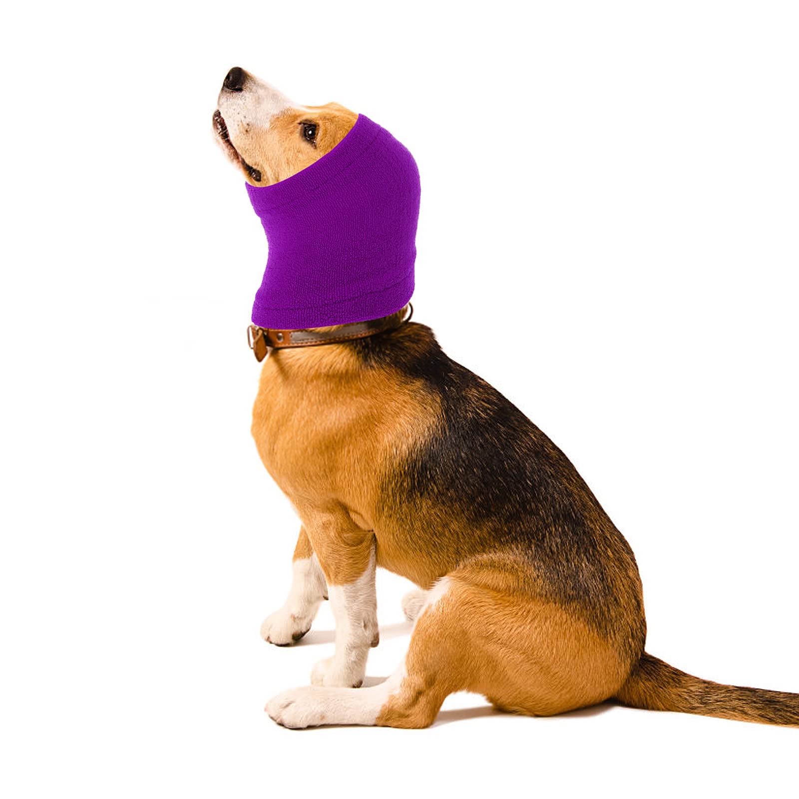 Cobee Dog Snood for Neck and Ears Warmer, Pet Earmuff, Anti-Anxiety Bathing Grooming Noise Reducing Hood, Calming Ear Covers (L Size, Purple)