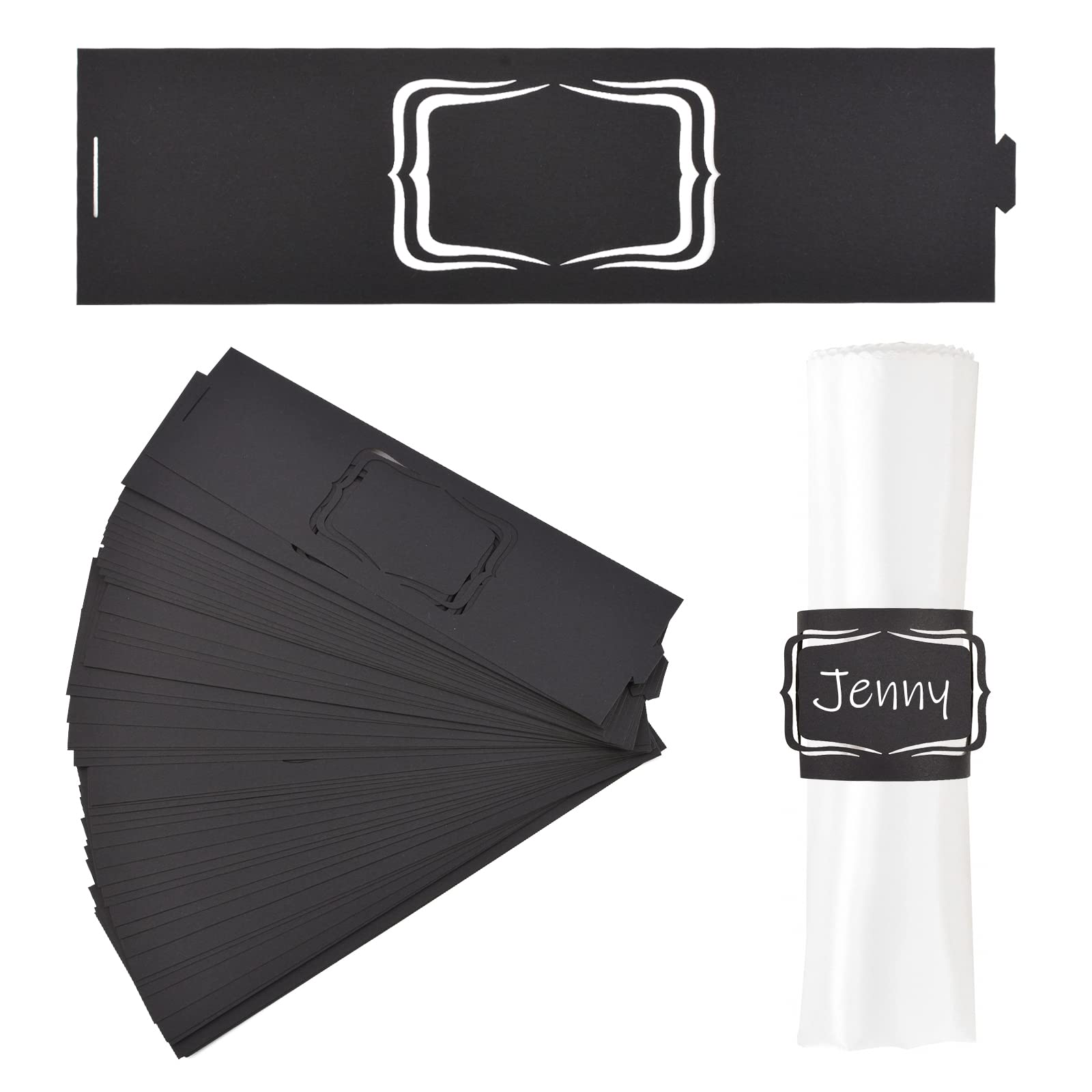 URROMA Napkin Rings, 50 Pcs Black Name Napkin Holder Rings for Wedding Dinner Party Celebration Table Centerpieces Decor