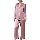 THXSILK Silk Women Pajamas Sets, Long Sleeve Sleepwear Button Down Nightwear, 19 Momme Mulberry Silk PJ Sets