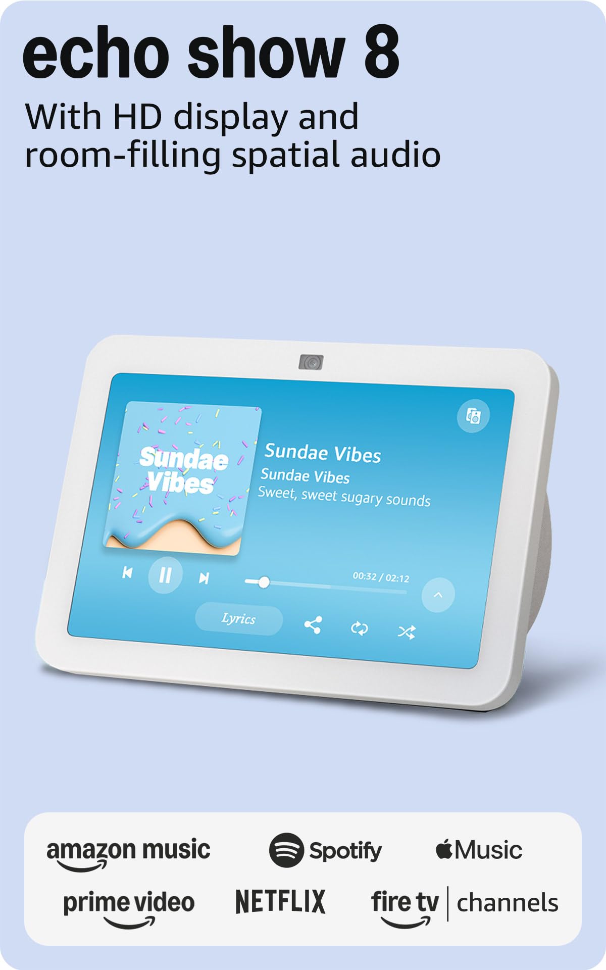 Amazon Echo Show 8 (newest model), With Spatial Audio, Smart Home Hub, and Alexa, Glacier White