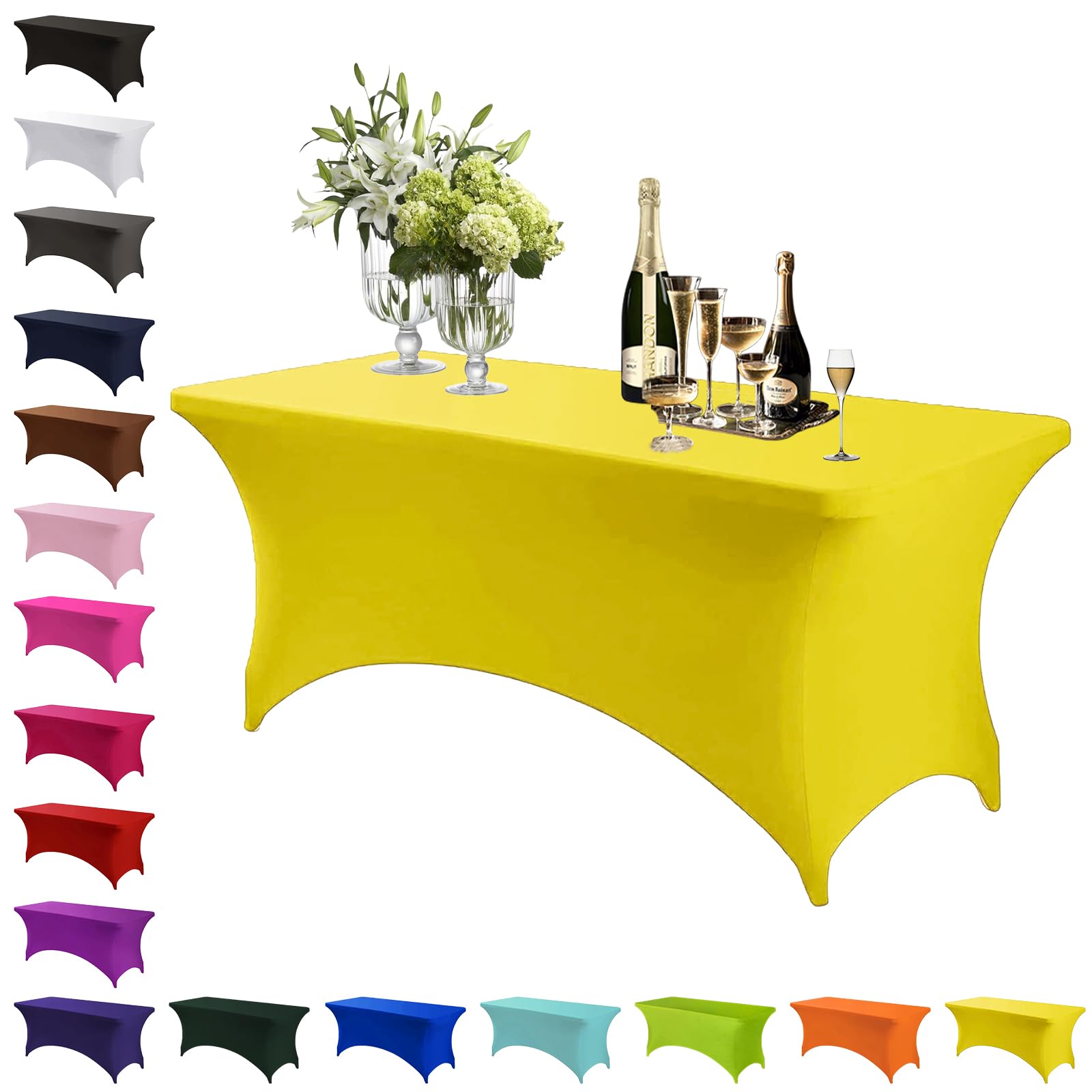 Mienocol Yellow Spandex Tablecloths,4FT Stretchable Rectangle Table Cover Washable Tablecloth Universal Patio Elastic TableCover for Kitchen,Event, Wedding, Cocktail Bar Exhibition,Banquet,Party