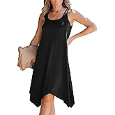 CUPSHE Women's Casual Cami Dress Scoop Neck Sleeveless Flowy Midi Dresses Handkerchief Hem with Cutout Straps