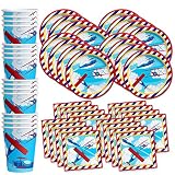 Airplane Birthday Party Supplies Set Plates Napkins Cups Tableware Kit for 16