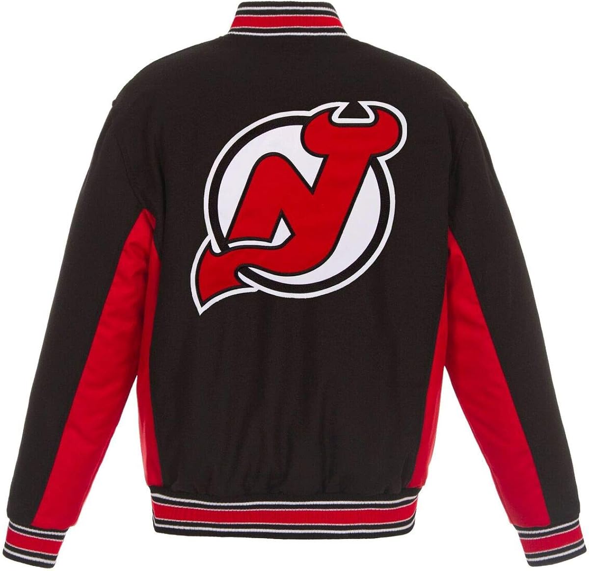 New Jersey Devils NHL Black Red Wool Reversible Full Snap Jacket Wool