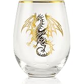 Onebttl Dragon Gifts for Women, Dragon Lovers, 17 Oz Stemless Wine Glass, Birthday Christmas for Coworker, Wife, Mom