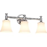 Hanaloa Bathroom Vanity Light Fixtures, Traditional Chrome 3 Lights Wall Sconce Lighting with Opal Glass Shade, Porch Wall Mo