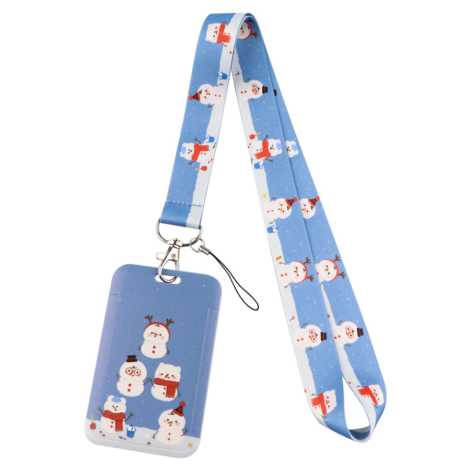 Juanooo Aesthetic Blue ID Lanyard with Card Holder for Women, Girls & Kids - Cute Snowman Neck Lanyard for ID Badges & Christmas