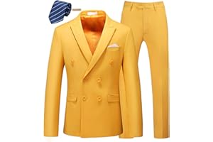 MOGU Mens 2 Piece Double Breasted Suit Slim Fit Tuxedo Blazer and Pants for Wedding Prom Homecoming