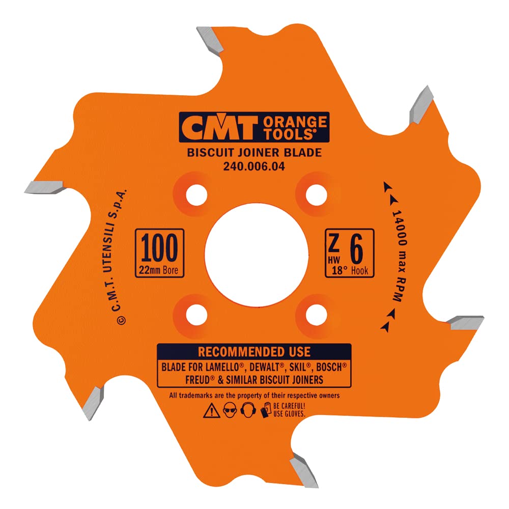 CMT 240.006.04 Biscuit Joiner Blade, 4-Inch Diameter x 6 Teeth, PTFE-Coated.