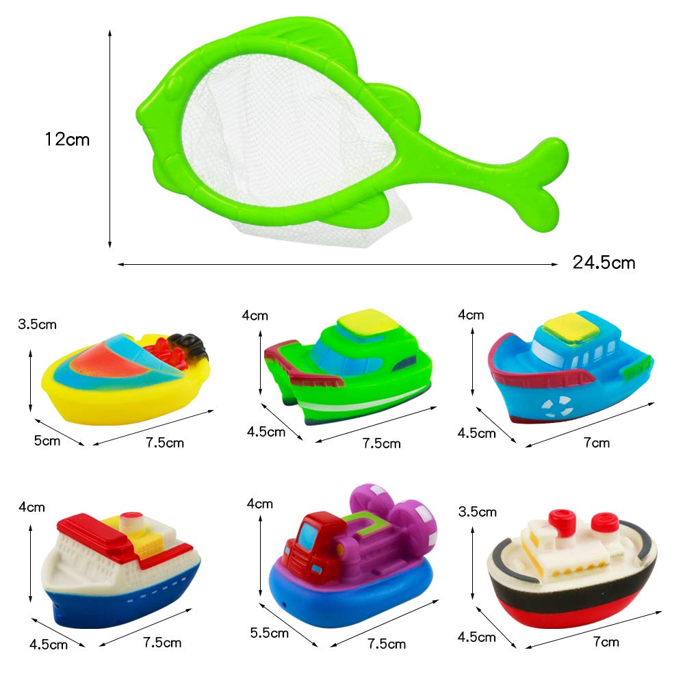Barca Giocattolo Giocattoli da Bagno Gioco per Doccia Giochi Pscina Bambini- Galleggianti Giocattoli con Giochi Rete da Pesca 6 Barche per Bambino Piu 6 Mesi