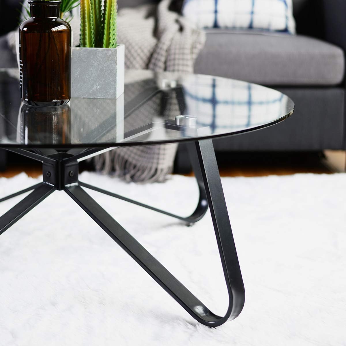 FITATHOME Round Tempered Glass Coffee Table, Nordic Minimalism Style Sofa Central - Image 5
