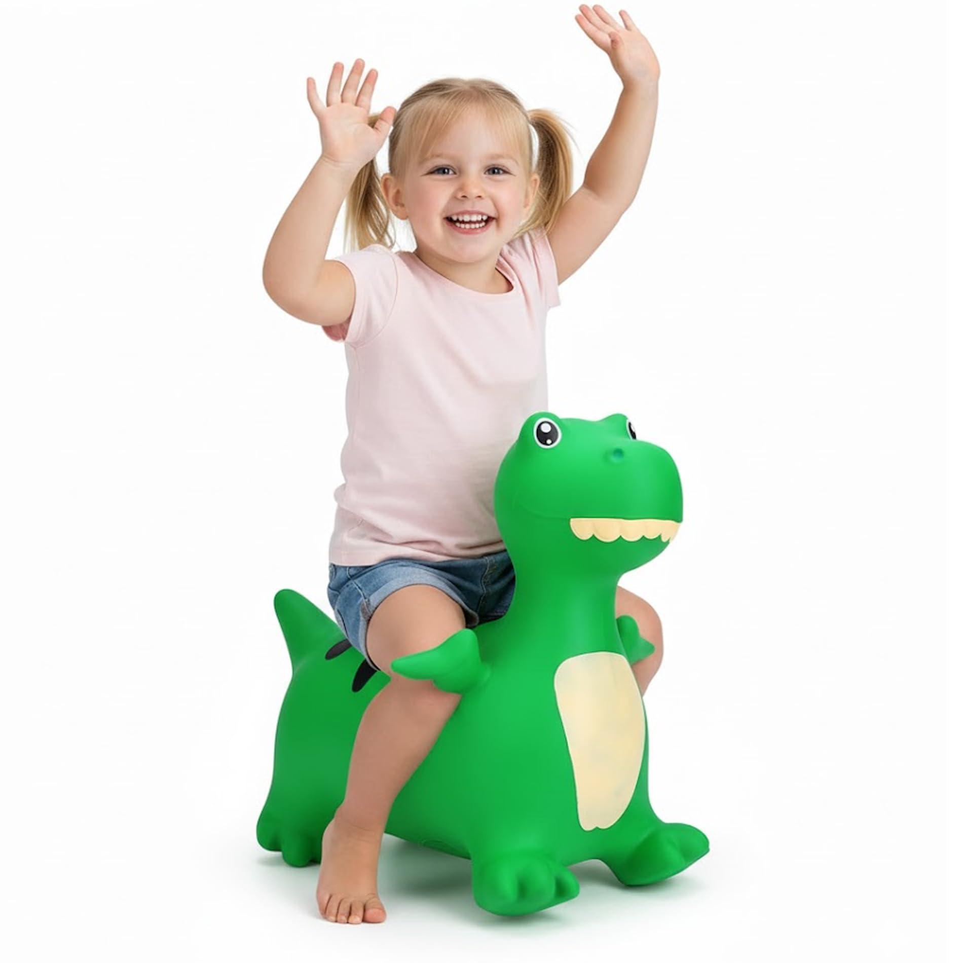 Curvaso Green Dino Animal Bouncy Jump Space Hopper Inflatable Ride On Kids Children's Fun Toy Gift For Boys Girls Indoors Outdoors Pump Included PA7041 — image 1