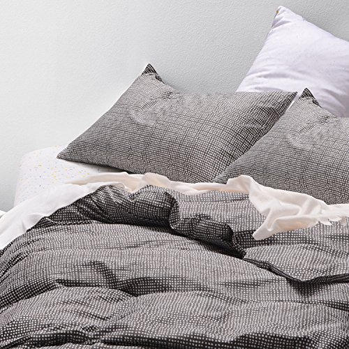 Dotted Gray Duvet Cover Set, 100% Cotton Bedding, White Dots Modern Pattern Printed on Dark Grey, with Zipper Closure (3pcs, Queen Size)