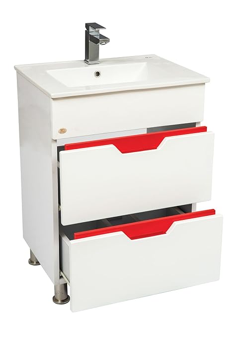 Dazzle Modular Bwr Plywood Vanity Washbasin Cabinet White Red