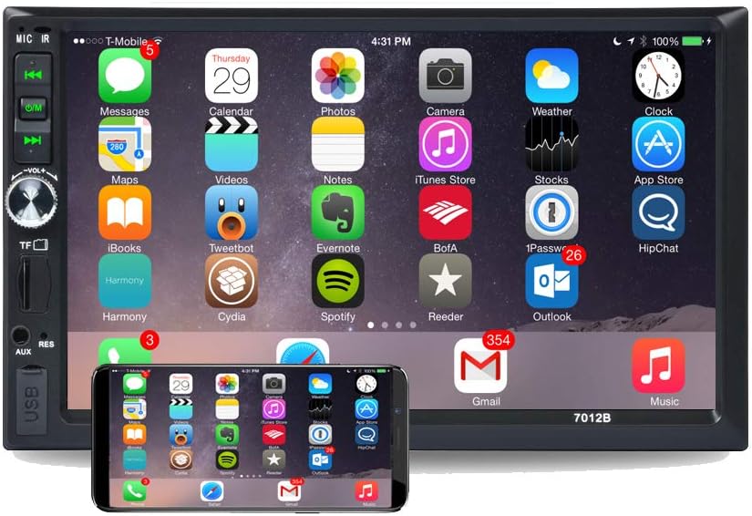 Double Din Car Radio Stereo 7 inch Touch Screen with Reverse Camera Dual Mirror Link, Car MP5 Player FM Radio Video Audio Compatible with Bluetooth Support Android and iOS