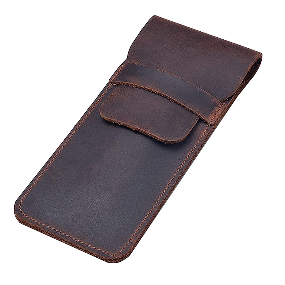 Aabellay Leather Pen Case Holder Handmade Fountain Multi Pens Pouch Crazy Horse Leather Pen Protective Sleeve Cover Large – Dark Brown L Size