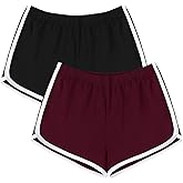 URATOT Women's Cotton Gym Yoga Summer Running Active Dance Elastic Shorts, Pack of 2