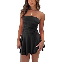 Amazon.com: SOLY HUX Women's Pleated Tube Dress Strapless Sleeveless A Line Mini  Dresses Plain Black Medium : Clothing, Shoes & Jewelry