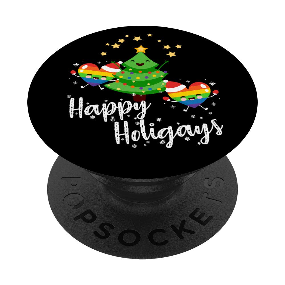 Happy Holigays LGBT Cute Christmas Tree PopSockets PopGrip: Swappable Grip for Phones & Tablets