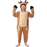 GRAJTCIN Kids Reindeer Costume Deer Onesie Halloween Animal Jumpsuit Christmas Party Outfit for Boys Girls