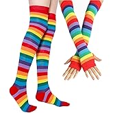 YELAIVP Over Knee Rainbow Thigh High Socks Gloves Set Cosplay Accessories Arm Leg Warmers for Girls