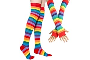 YELAIVP Over Knee Rainbow Thigh High Socks Gloves Set Cosplay Accessories Arm Leg Warmers for Girls