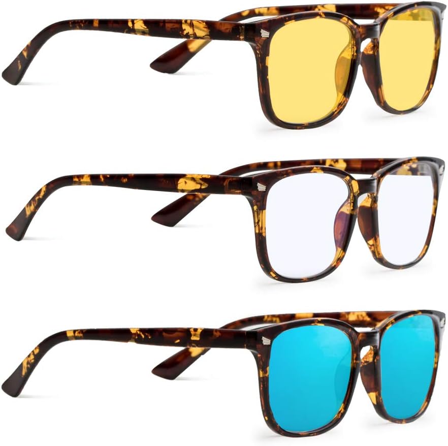 Onke 3 Pack Blue Light Blocking Glasses Computer Gaming Glasses Eyeglasses Frame Anti Blue Ray for Men Women(Tortoiseshell)