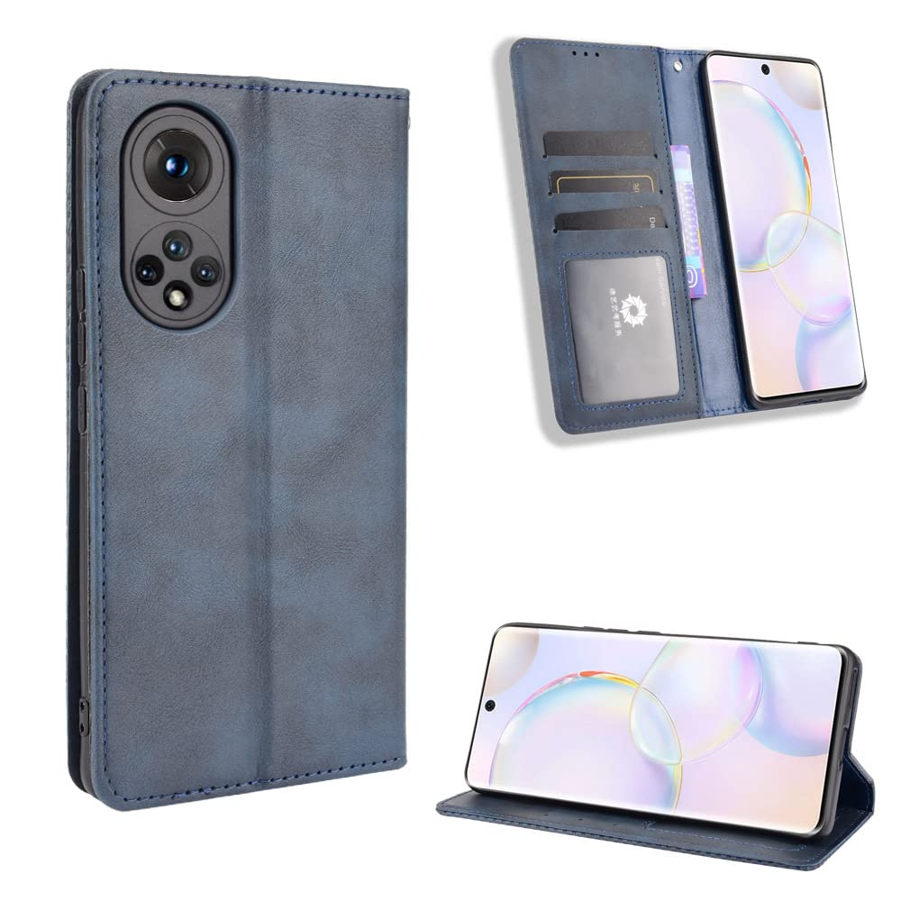 BellaCase Huawei Honor 50 Case [Wallet Case] [Kickstand] [Card Slots] [Magnetic Flip Cover] Compatible with Huawei Honor 50 Smartphone(Blue)