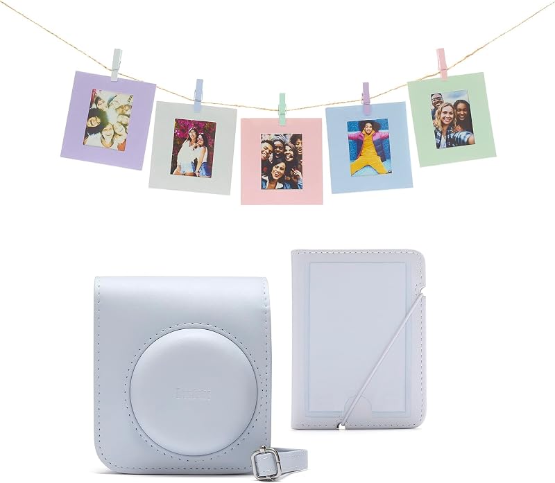 INSTAX Mini 12 Accessory Kit Camera Case Photo Album Cards Pegs Clay White