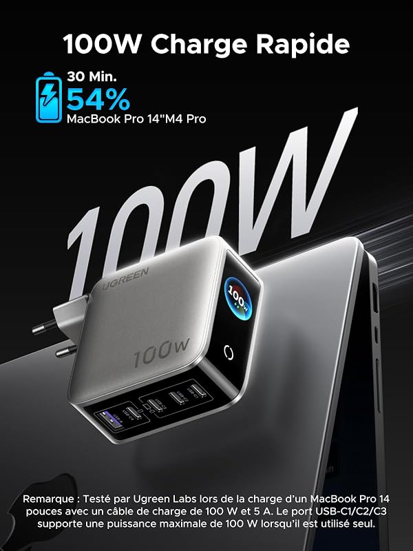 Nexode Pro 100W Chargeur USB C Rapide 5 Ports avec Écran TFT GaN II