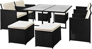 Casaria Poly Rattan Sitzgarnitur Cube 7cm Dicke Auflagen 4 Stühle 4 Hocker Tisch 9 TLG Sitzgruppe Gartenmöbel Set