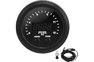 Aramox Fuel Pressure Gauge, Oil Pressure Gauge Kit 2‑1/16in 52mm Ultraslim 15PSI Red LED Accurate Stable Antishock Fuel Press