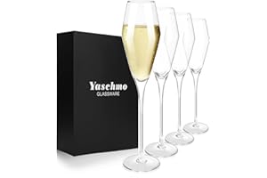Yaschmo Champagne Flutes Glasses Set of 4, 13.4 oz Hand Blown, Wine and Mimosa Glassware Set - Long stem Stem,Gift for Weddin