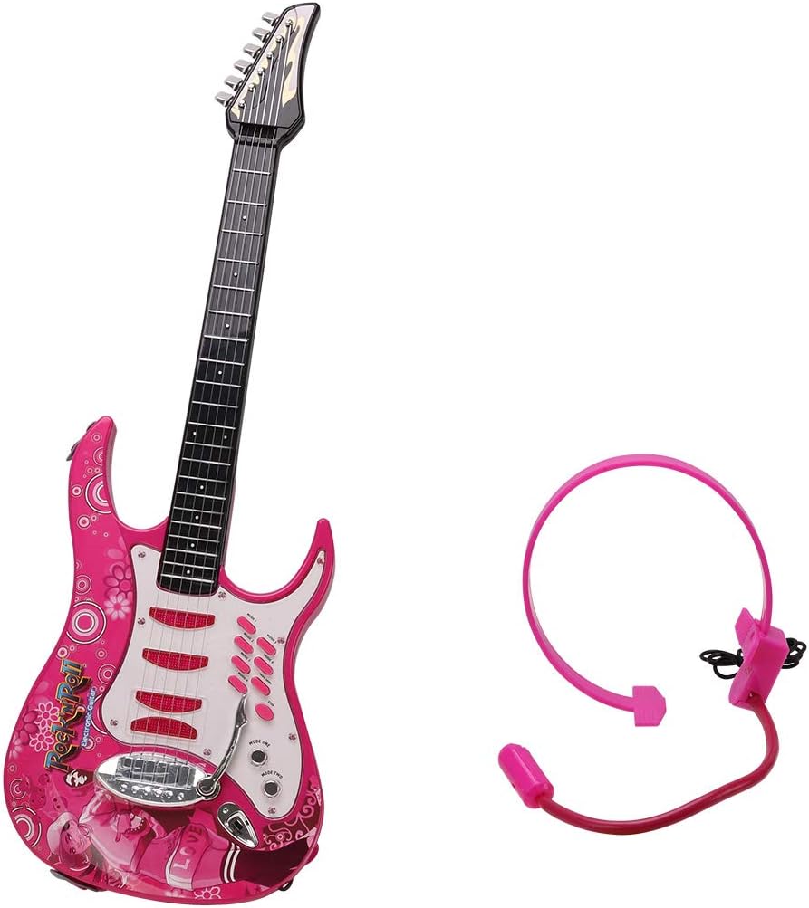 GODNECE Kids Electric Guitar Toy, Pink Kids Guitar 6 string with Earphone Kids Guitar Toy Age 3