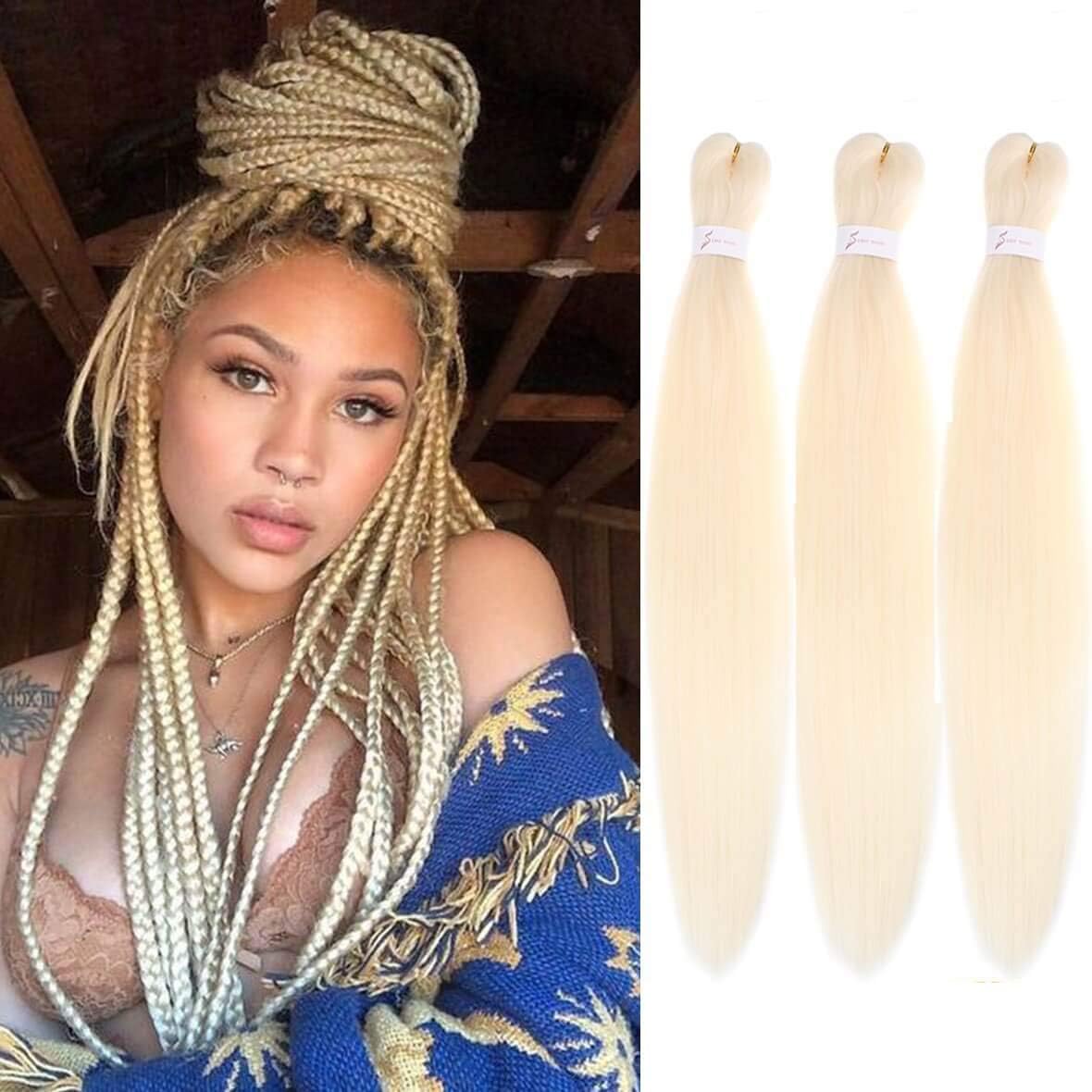 Leeven 26'' Pre Stretched Braiding Hair Extension 8 Packs Yaki Straight EZ Braids Natural Blonde Low Temperature Synthetic Hair Fibers for Braiding /26 Inch 613#